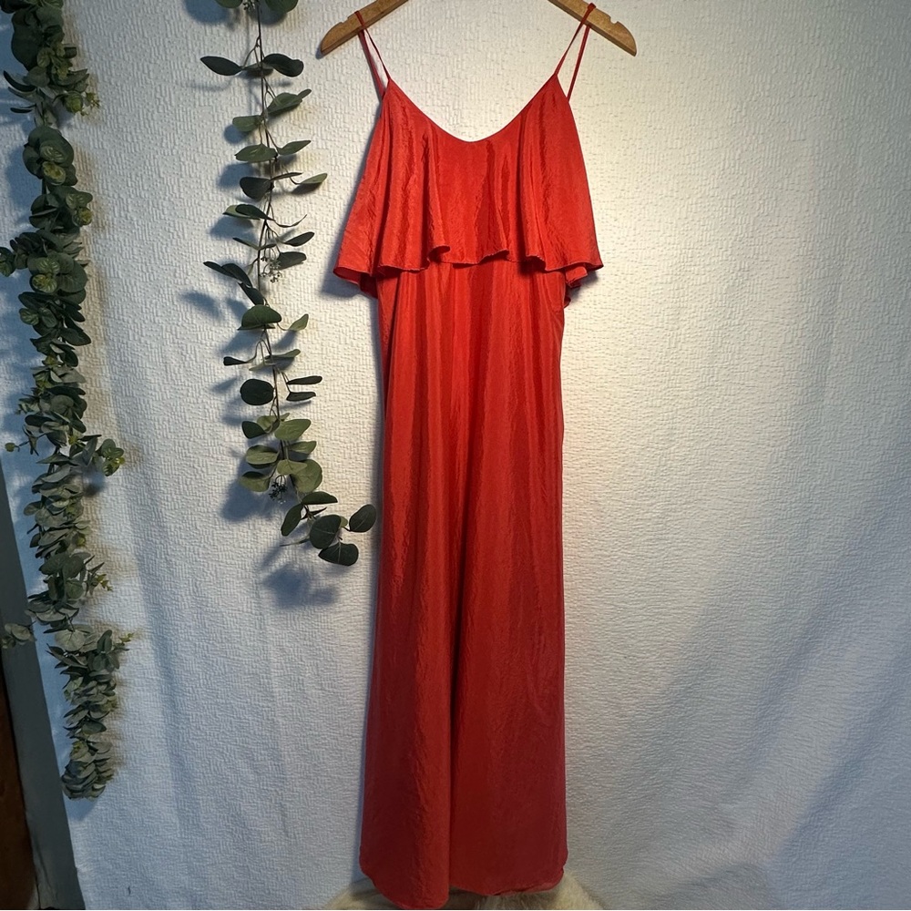 BCBG Generation Red Chiffon A Line Ruffled Dress